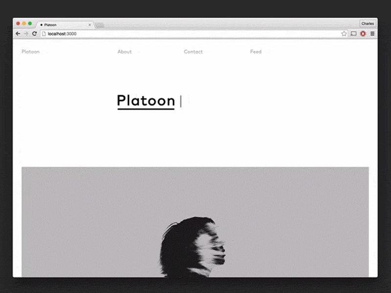 • • • animated text first platoon grid jquery platoon portfolio studio typing effect web design website