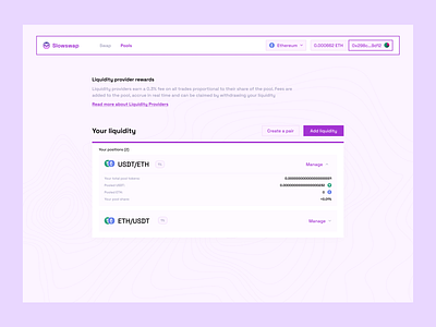 SlowSwap - Liquidity Pool dashboard design liquidity pool ui web3