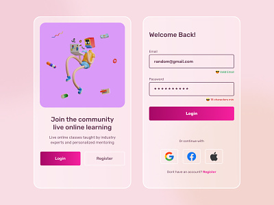 Education Login 3d app log in login mobile motion graphics password pink ui user interface ux web design web mpbiile