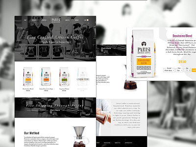 Parisi Desktop coffee ecommerce landing page layout parisi product website