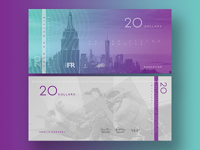 $20 amelia earhart america american bill concept currency empire state building manhattan monetary money new york redesign