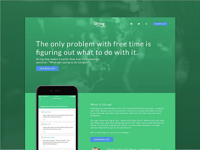 String Landing Page - Segmented Audience adventures app concert design events ios landing marketing night out party ui ux