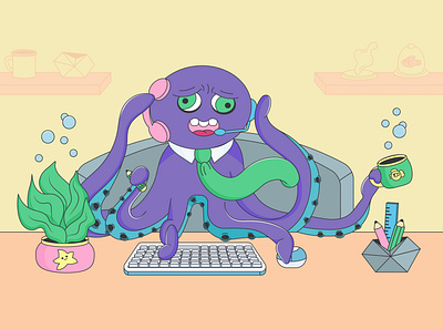 Fish clerk: Be multi-tasking illustraion illustration vectorart web