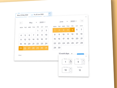 Calendar: Date Range Picker adobe xd angular app b2b business component crm design system madewithxd material material design material ui saas saas design software ui ui kit ux web app xd