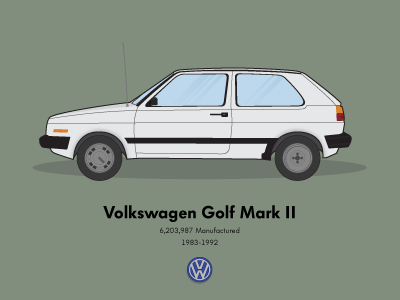 VW Golf automobile car flat golf illustration mark ii volkswagen vw