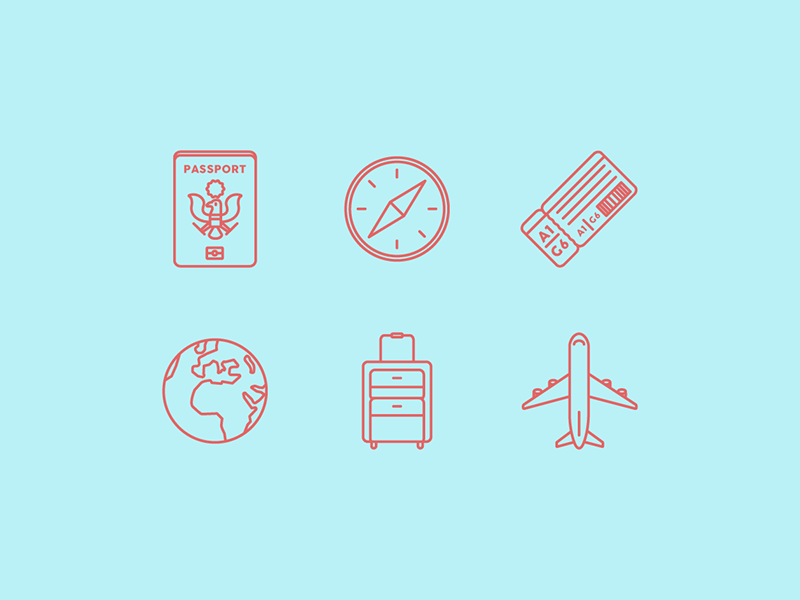 Travel Icon Set boarding pass compass earth icon set icons passport plane suitcase travel
