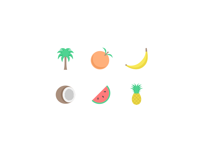 Tropical Icon Set banana beach coconut fruit icon design icon set orange palm tree pineapple tropical watermelon