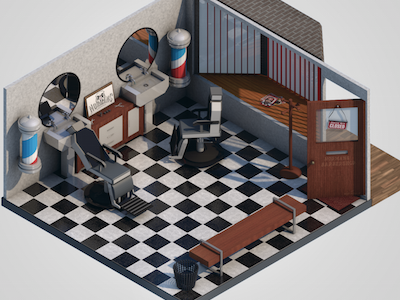 Normans Barbershop. isometric lowpoly