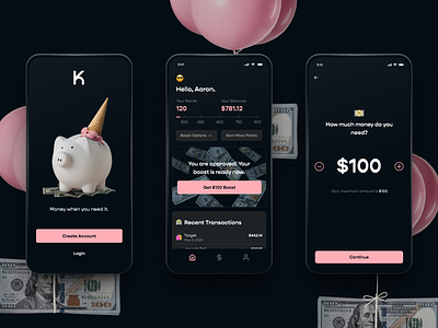 Klover App app app design cash cash advance fintech ui