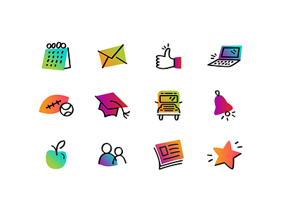 Colorful hand-drawn school icons