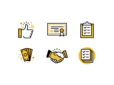 School Icons - Progress agreement certificate clipboard community hand shaking icon money test thumbs up