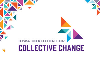 Iowa Coalition for Collective Change Logo angle arrow butterfly geometric iowa logo negative space nonprofit rainbow triangle