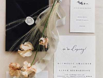 Editorial Black And White Elopement Suite branding design editorial design elegant graphicdesign illustration minimal minimalistic print wedding wedding invitation