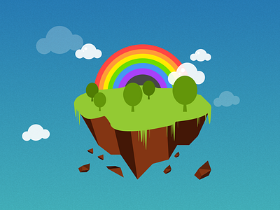 Rainbow Island cloud flat floating game icon illustration island obstacle rainbow rock