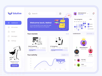 Edutive ( E-Learning Dashboard) dashboard education illustration learning minimalist mockups userinterface uxui