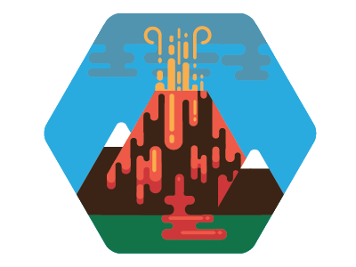 Volcanic Eruption badge flat geometric illustration lava mountains pill round volcano