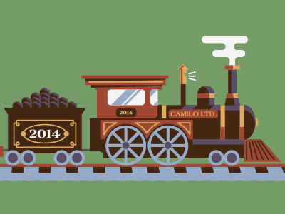 2014 - All aboard the Camilo Ltd. 2014 americana coal flat illustration locomotive muted new year tracks train vector