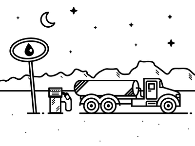 All-seeing oil eye book coloring desert fuel gas mountain night nite pump sign stars truck