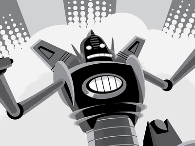 Robo Noire 2 black and white giant halftone robot texture vector