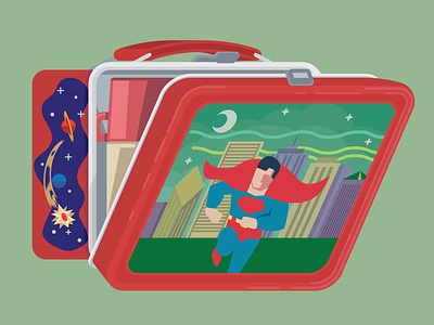 Superman Lunchbox 1978 film flat illustration lunchbox metal movie planets space ship superman thermos vintage
