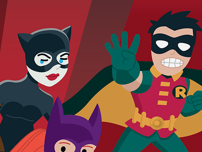 Robin says, "Go 4 it!" batgirl batman catwoman comics flat illustration robin vector