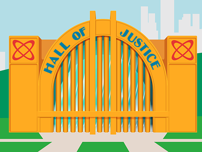 Meanwhile, at the Hall of Justice art deco box art buildings hall of justice kenner plastic playlet super friends super powers toys typography vector