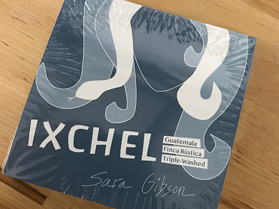 Ixchel Coffee Label blue and white coffee labels