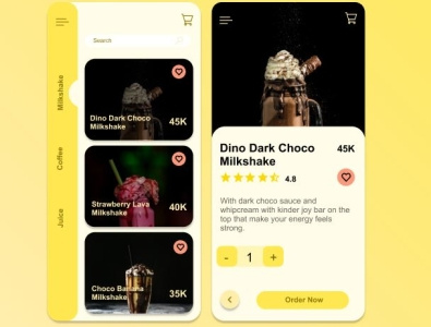 Drinks Order (Mobile App) design drinks likes milkshake mobile app design mobile design order theme ui ui design user interface yellow