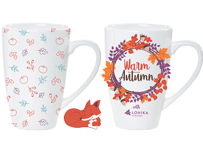 Warm autumn cups design illustration