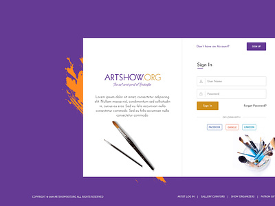Artist Marketplace Log In page Design by Photoshop