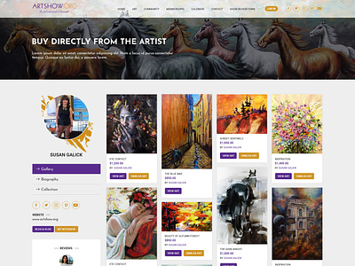 Artist profile page design for Artist Marketplace Application