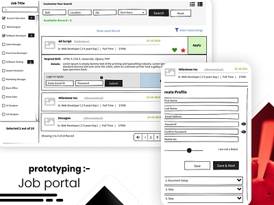 Job portal - Wireframe anaylysis create profile easy useflow filters job job portal job search joblist mockflow pencil prototyping userexperience webflow wireframe