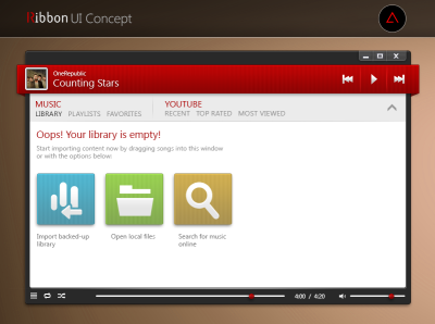 "Ribbon" media player media player mockup ui