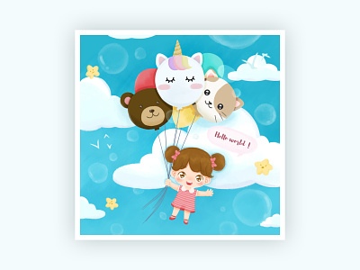 Girl with Balloons avatar character character illustration cute cute character digital drawing happy hello world illustration new born sky smile