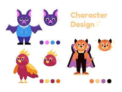 Characters for online-school adobe ai art bat bird character characterdesign design funny illustration illustrator tiger vector