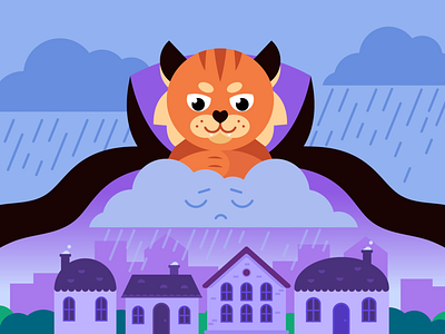 Tiger the Villian sent a rainy weather to the city adobe ai city design drawing evil illustration illustrator rain tiger vector villian