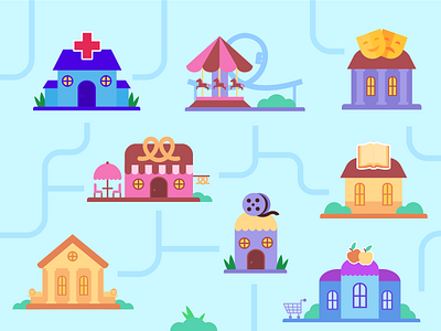 City map with small cute buildings. adobe ai branding city design foxford illustration illustrator map vector