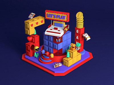 Game Store c4d family computer game pac man super mario tetris