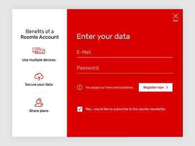 Roomle Registration - Tablet Screen