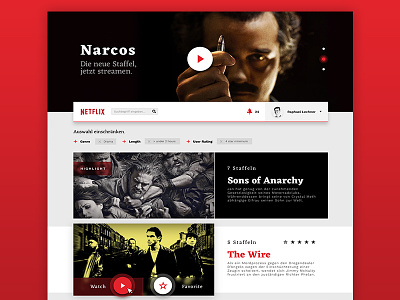 TV App // 25 // DailyUI Challenge collectui dailyui narcos netflix netflix redesign new season sons of anarchy the wire