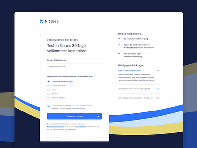 NiōBase - Sign Up Form blockchain blockchain free trial blockchain game compliance data security dsgvo formular free trial free trial form gdpr gdpr software niobase sign up test
