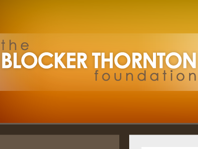 The Blocker Thornton Foundation brown font grey logo orange type typography white yellow