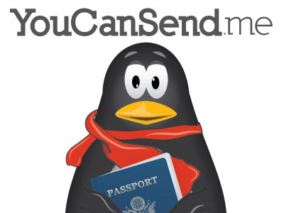 YouCanSend.me / Kevin the Penguin animal black blue character grey logo mascot penguin red type typography web web app white yellow