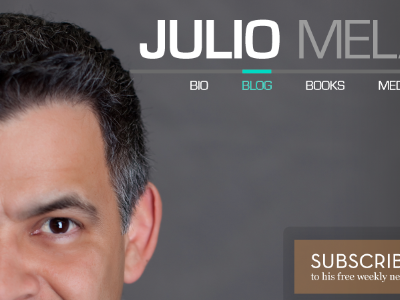 Julio Melara - Site concept aqua branding brown gray green grey headshot hover name picture tan web white