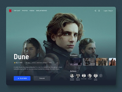 Dune concept shorts — Promo Page actors cinema concept decktop dune film homepage imdb interface minimalism movie movies netflix promopage trailer ui ux web website