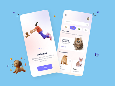 Pet Care App Design 🐱 3d branding cart style e commerce gradient logo pet selling