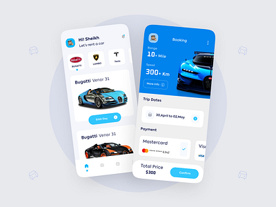 Car Rental App Design 🚗 3d animation app blue branding car emoji graphic design logo mastercard motion graphics papal sport ui vector visa white
