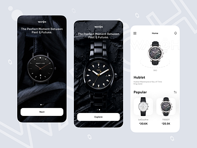 Watch App Design ⌚ black on boarding screen vector white