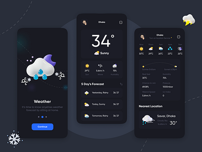 Weather Conceptual App Design 3d animation branding design forecast graphic design illustration logo motion graphics rain sunny temperature ui ux vector weather