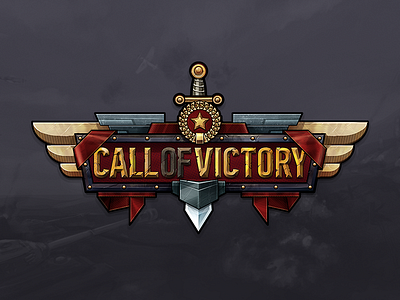 Call of Victory game logo metall star sword war wings